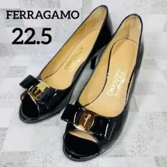 FERRAGAMOフェラガモ　パンプス　サイズ22.5 オープントゥ　リボン付き