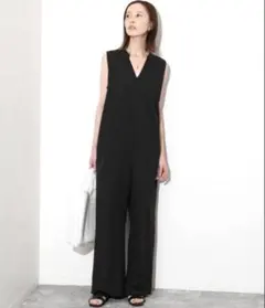 SLOBE IENA リラックスイージーVネックオールインワン 黒