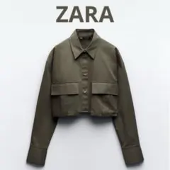 新品タグ付き【ZARA】ギャバジンファブリック クロップドシャツ　M