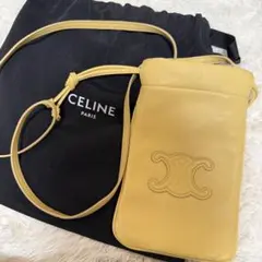 【新品】CELINE ドローストリング モバイルポーチ キュイル ラムスキン