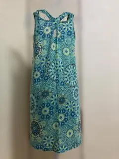 ノースリーブ 花柄 チュニック 青緑色