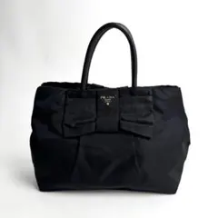 【美品】PRADA プラダ リボン トートバッグ メタルロゴ ナイロン レザーのサムネイル