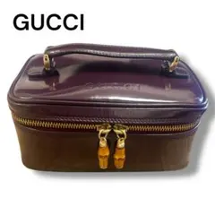 【外観美品】GUCCI バニティポーチ ボルドー バンブー パテントレザー