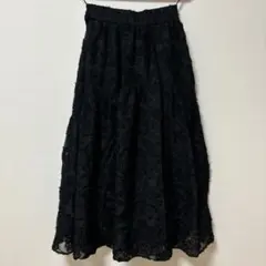 【新品未使用】sm2 花柄レースフレア付き　ブラックロングスカート　インナー付き