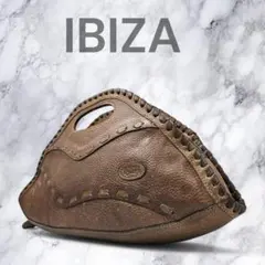 良品　イビサ　ハンドバッグ　編み込み　日本製　高品質　扇形　ブラウン