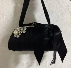 黒 サテン リボン パーティーバッグ