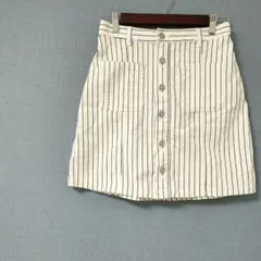美品【COLZA】台形ボーダーミニスカート　　コットン　ボタン 348