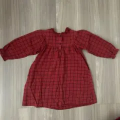 après les cours 朱色チェック 長袖 ワンピース 110cm