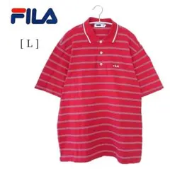 【FILA】半袖ポロシャツ 赤×白 ボーダー Lサイズ 2515