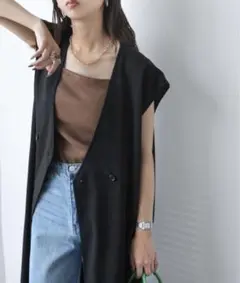 ロングベスト　黒　ロングジレのサムネイル