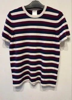 未使用級 シャネル ココマーク カシミヤ クルーネック ボーダー 半袖ニット38 CHANEL - 未使用級 シャネル ココマーク カシミヤ クルーネック