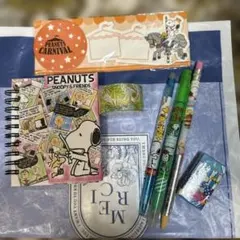 スヌーピー文具(ペン、マーカー、シャーペン、消しゴム、メモ帳、マステ、付箋)7点