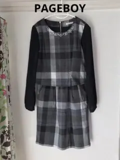 ♡ページボーイ ビジュー付 チェック柄 セットアップ風ワンピース ♡