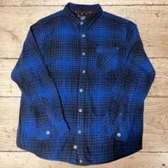 ネルシャツ チェック 長袖 L メンズ ブルー×ブラック ウエスタン フランネル