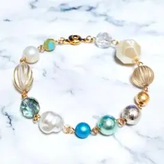 1点物★【ブレスレット】d アシンメトリー ブルーグリーン系 マリン 春夏