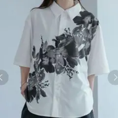 EllnoLoset フラワーショルダーシャツ 黒　白　モノトーン　花柄　モード