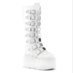 demonia ホワイト バックル ロングブーツ