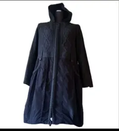 RENAULT ルノーフルジップロングコート フード取り外し可　異素材ミックス