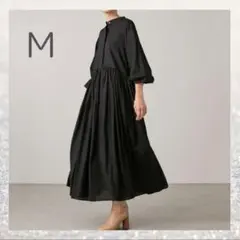 ワンピース　ブラック　M ギャザー　ロングワンピ　黒　マタニティ　体型カバー