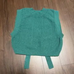 ダブルクローゼット美品⭐︎ヘリンボンバックオープンニットベスト グリーン ビスチェ