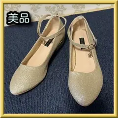年末限定特価☆美品☆ゴールドグリッターパンプスアンクルストラップ23.5cm