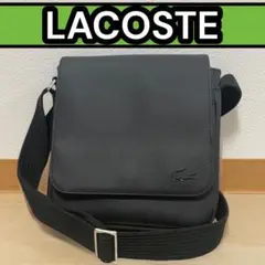 【大人気モデル‼️】Lacoste ロゴプレート　ブラック ショルダーバッグ