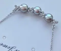 パールとクリスタルのネックレスパールネックレス グレー 3連パール シェル 天然