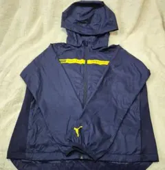 PUMA フード付き(ボタンで取り外し可)ウィンドブレーカー ネイビー150