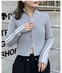 INGNI 袖ラインハイネックジップニット カーディガン　グレー