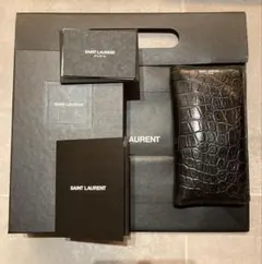 サンローラン 長財布 黒 クロコ型押し レザー ロゴ刻印