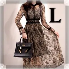 総レース パーティドレス お呼ばれ 結婚式 フォーマル L ロングワンピース