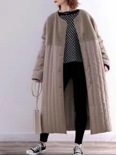 classical elf ボア切り替えキルティングコート モカブラウン　L