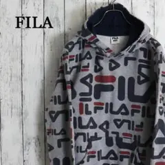 FILA　フィラ　個性派デザイン　希少　ブランドロゴ　総柄　スウェットパーカー