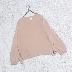 【Khalita】　ワッフルニットセーター　（Ｍ）　ピンクベージュ　サイドリボン