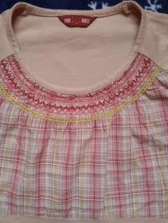 PINK HOUSE チェック刺繍 半袖Tシャツ
