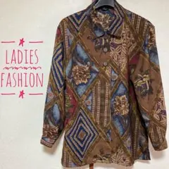 「Ladies Fashion」花柄幾何学模様長袖シャツ 日本製