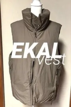 エカル EKAL 羽毛半袖ベストダウンJK ベージュ L