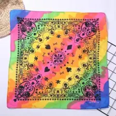 レインボー スカル ハート トランプ　ペイズリー　どくろ　ビンテージ　バンダナ