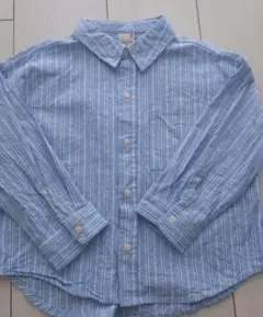 petit main 水色ストライプ長袖シャツ 100