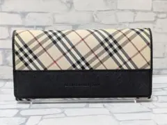 【未使用美品箱付】BURBERRYがま口長財布ブラックノバチェック正規品