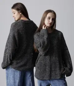 【CLEL】透かし編み ルーズ メッシュニット グレーXS