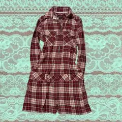 チェック柄 ワンピース シャツ 赤 白 レッド ホワイト ダブルジップ