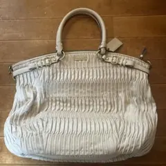 2Way ホワイトレザー プリーツデザイン ショルダーバッグ