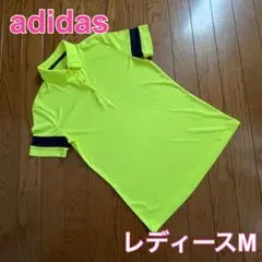 adidas アディダス 半袖 総柄 蛍光イエロー ストレッチ ポロシャツ M