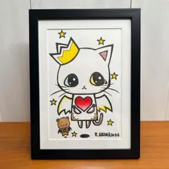 原画一点物】「花束ダルマ」猫の絵 絵画 原画 絵 動物画 ポップアート