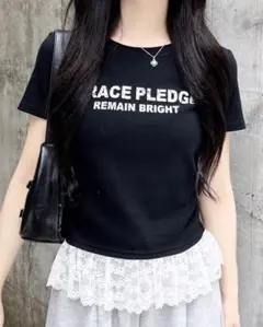 最終値下げ 裾レースロゴリブトップス