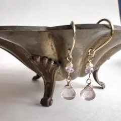 金具変更可能です＊天然石ローズクォーツ、淡水パール、アメジストのピアス