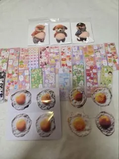 犬キャラクターと食べ物デザインのシールセット　お腹プニプニシール　沢山　お買い得
