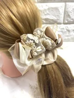 2808インド刺繍リボン☆リボンシュシュ　ハンドメイド　 ライセンスリボン