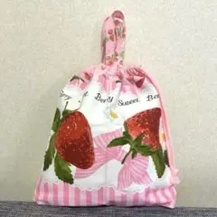 いちご柄　持ち手付きお着替え袋　体操服袋